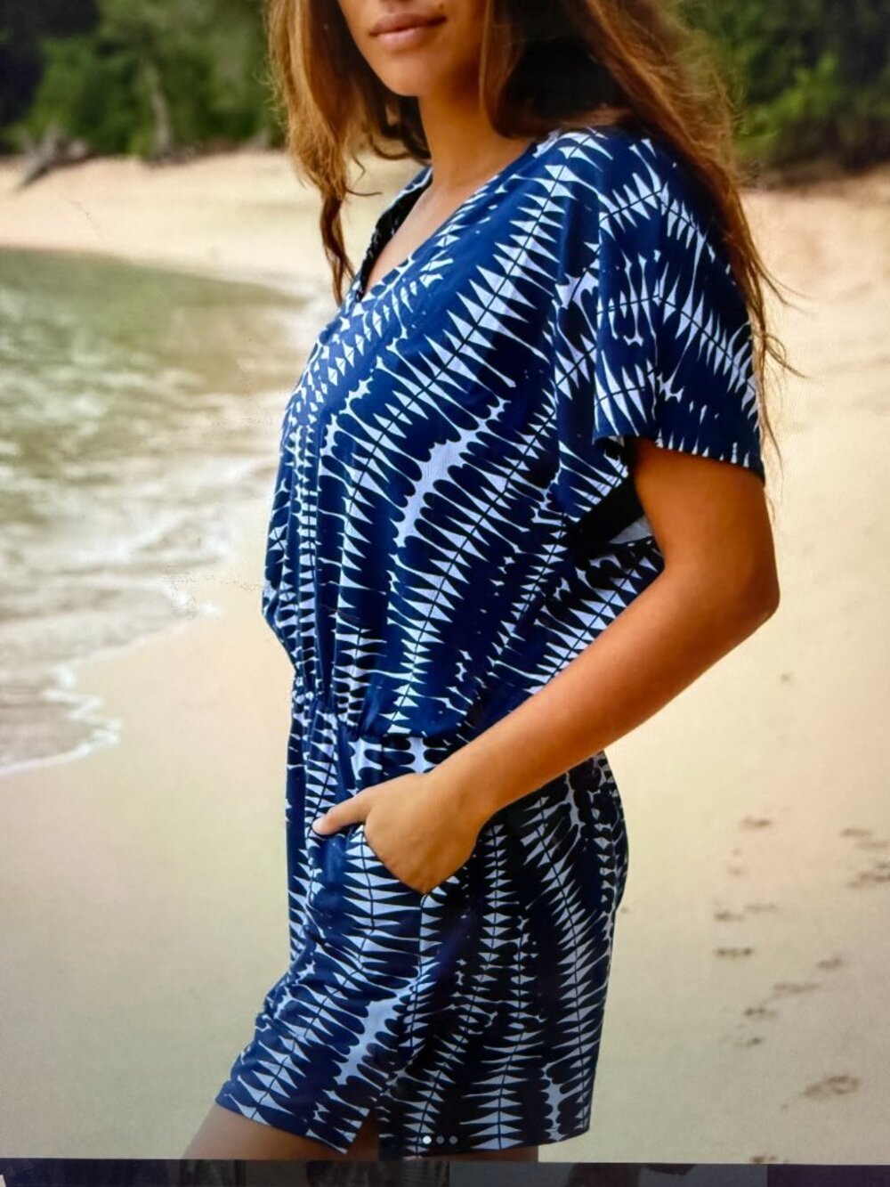 Fighting Eel blue sword fern romper sz S NEW